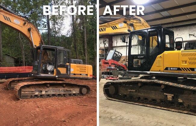 Newly painted excavator